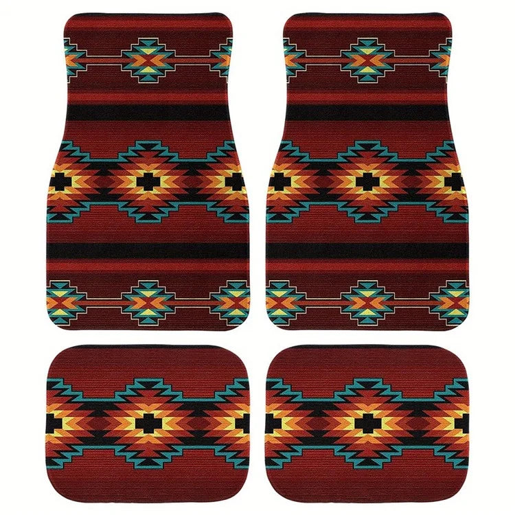 4Pcs / Set Retro Bohemian Style Car Front+Rear Floor Mat Neoprene Vehicle Interior Decorative Floor Pad