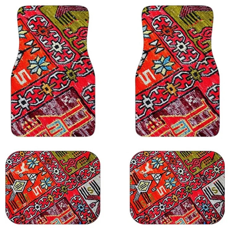 4Pcs / Set Retro Bohemian Style Car Front+Rear Floor Mat Neoprene Vehicle Interior Decorative Floor Pad