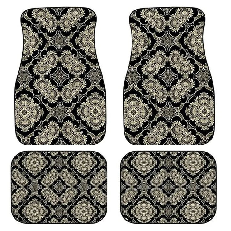 4Pcs / Set Retro Bohemian Style Car Front+Rear Floor Mat Neoprene Vehicle Interior Decorative Floor Pad
