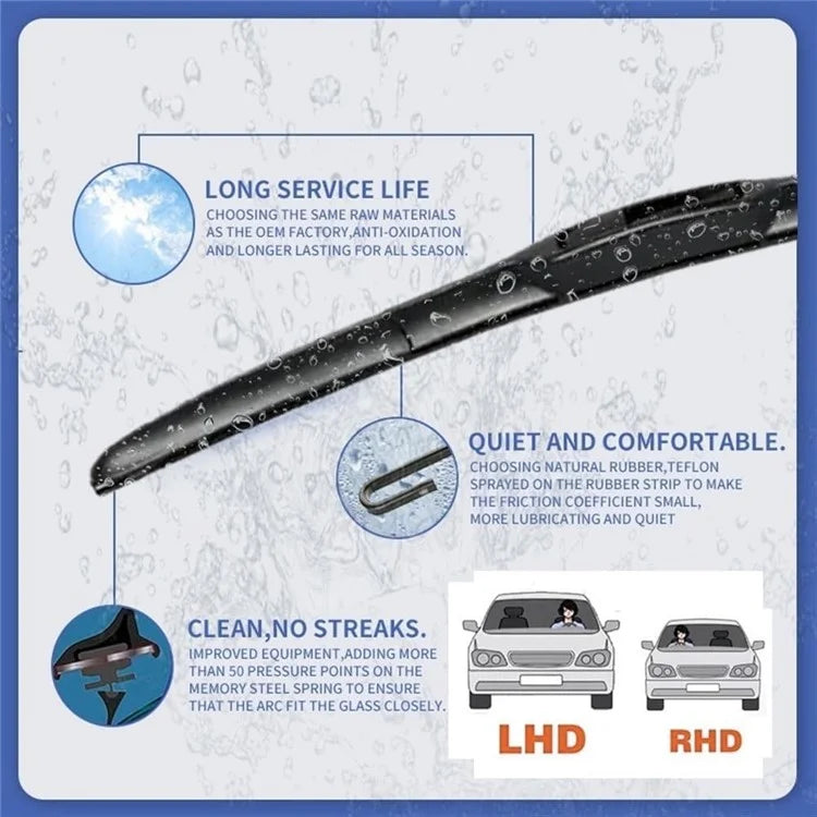 2Pcs Universal Three-Stage Car Wiper Blade ABS+Rubber Noiseless Vehicle Wiper Blade