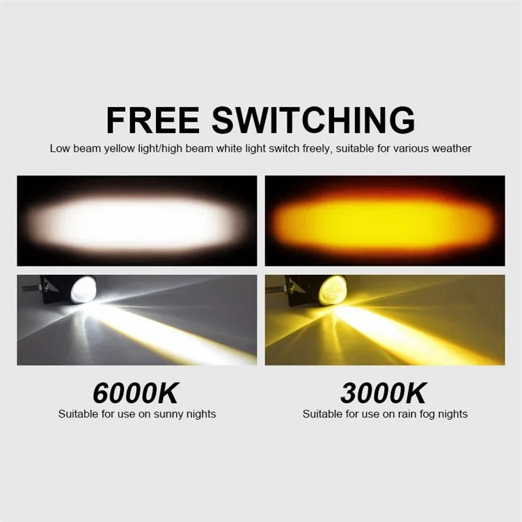 2Pcs IP67 Waterproof Motorcycle Super Bright Spotlight ATV Motorbike LED Headlights with Switch