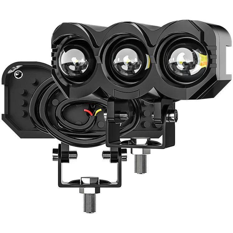 M-N-M30 Motorcycle LED Headlight 9-80V White+Yellow Light Motorbike Spotlight Front Lamp