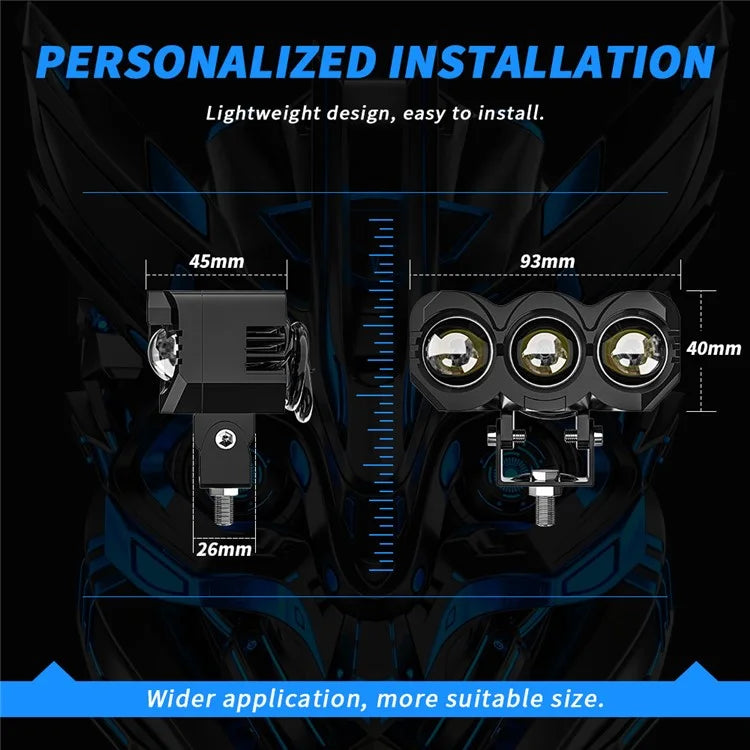 M-N-M30 Motorcycle LED Headlight 9-80V White+Yellow Light Motorbike Spotlight Front Lamp