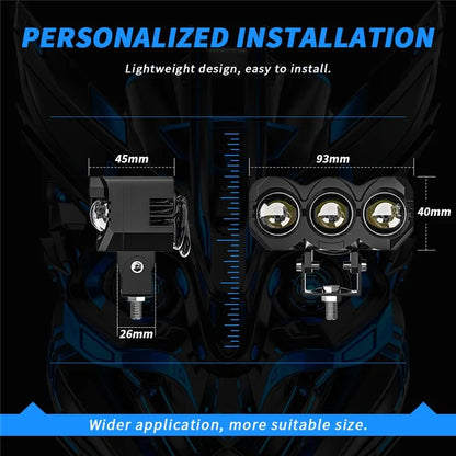 M-N-M30 Motorcycle LED Headlight 9-80V White+Yellow Light Motorbike Spotlight Front Lamp