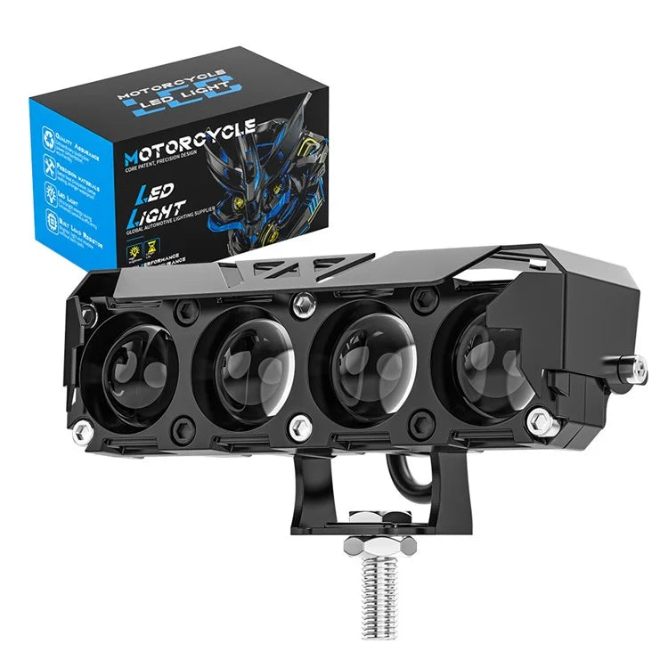 Motorcycle 4-LED Headlight White+Yellow Light Motorbike Spotlight Front Lamp