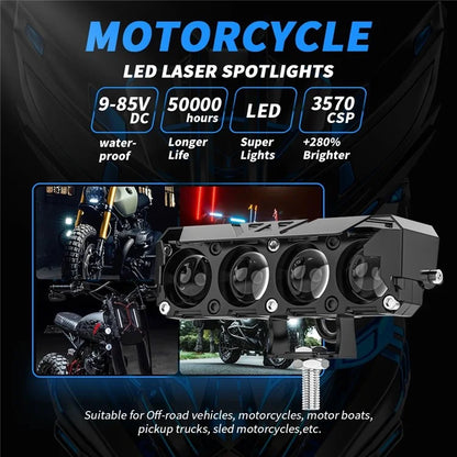 Motorcycle 4-LED Headlight White+Yellow Light Motorbike Spotlight Front Lamp