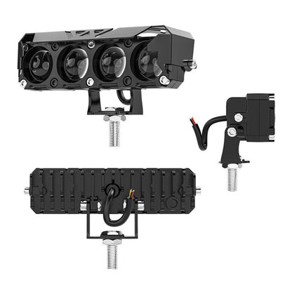 Motorcycle 4-LED Headlight White+Yellow Light Motorbike Spotlight Front Lamp