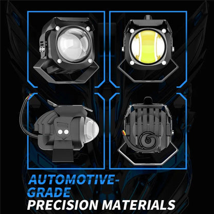 Motorcycle LED Spotlight White+Yellow High Low Beam Light Motorbike Fog Lamp