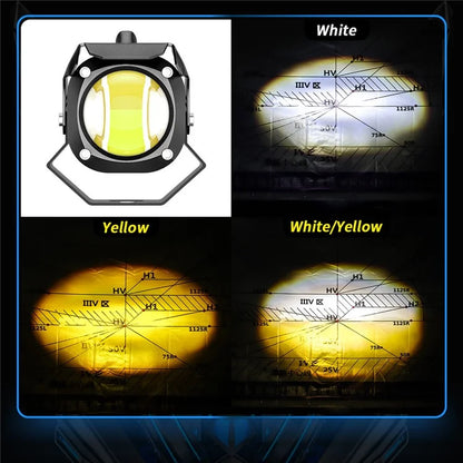 Motorcycle LED Spotlight White+Yellow High Low Beam Light Motorbike Fog Lamp