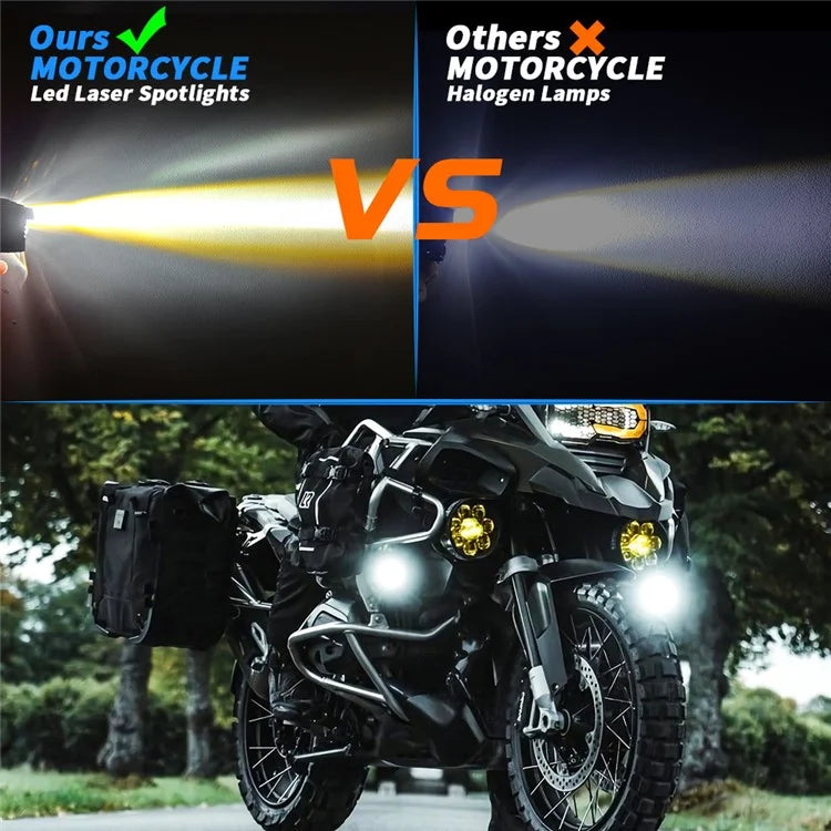 Motorcycle 4-LED Headlight Waterproof White+Yellow Light Motorbike Spotlight Front Lamp