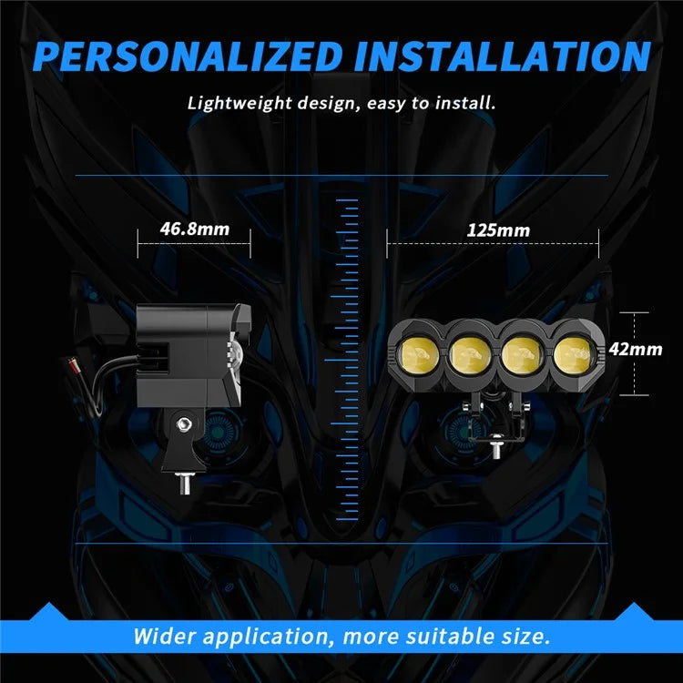 Motorcycle 4-LED Headlight Waterproof White+Yellow Light Motorbike Spotlight Front Lamp