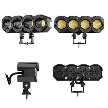 Motorcycle 4-LED Headlight Waterproof White+Yellow Light Motorbike Spotlight Front Lamp
