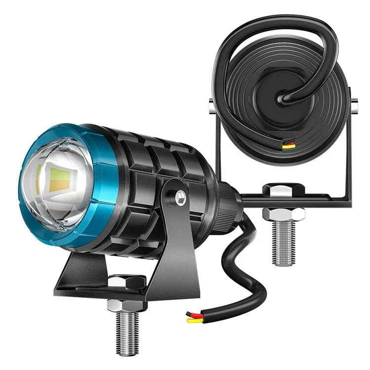 Motorcycle LED Spotlight White+Yellow High Low Beam Light Waterproof Motorbike Headlight