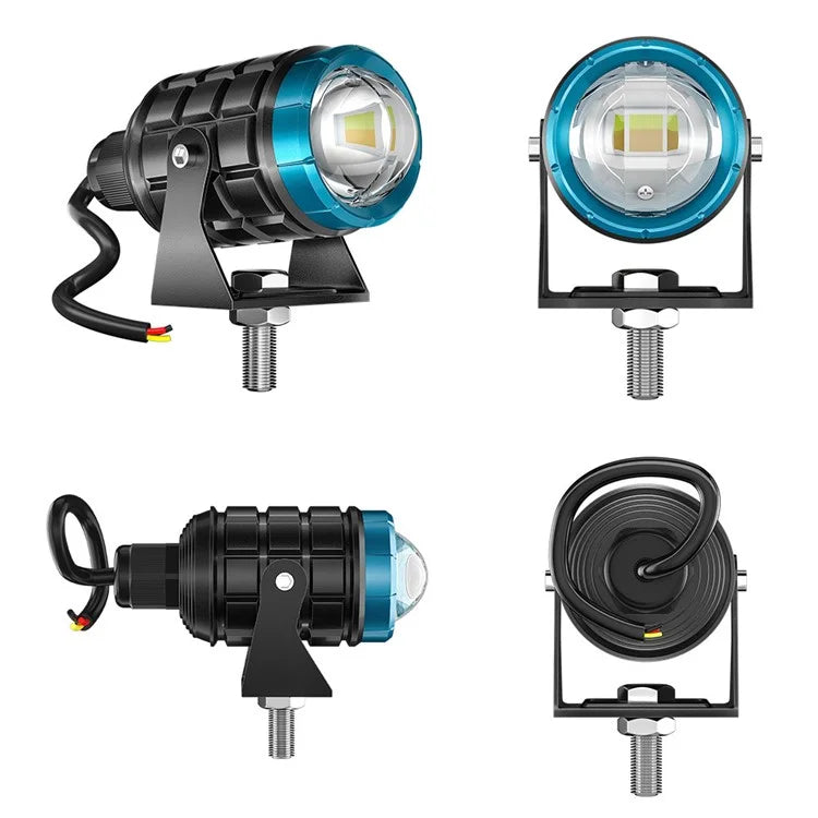 Motorcycle LED Spotlight White+Yellow High Low Beam Light Waterproof Motorbike Headlight