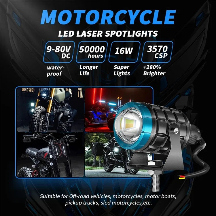 Motorcycle LED Spotlight White+Yellow High Low Beam Light Waterproof Motorbike Headlight