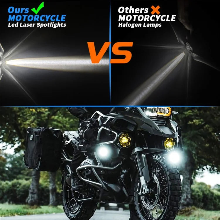 Motorcycle LED Spotlight White+Yellow High Low Beam Light Waterproof Motorbike Headlight