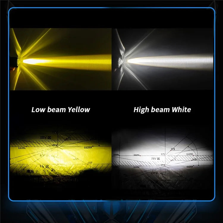 Motorcycle LED Spotlight White+Yellow High Low Beam Light Waterproof Motorbike Headlight