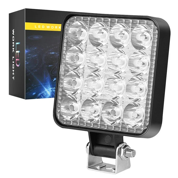 48W 12V 16-LED Car Driving Work Light Waterproof Square Car Off-Road Headlight
