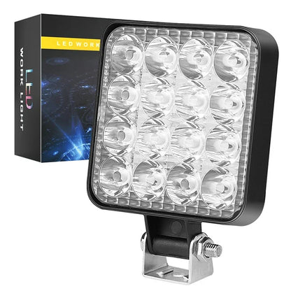 48W 12V 16-LED Car Driving Work Light Waterproof Square Car Off-Road Headlight