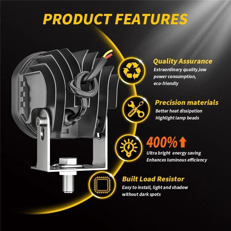 3-inch 40W Car SUV Off-Road Motorcycle Spotlight White+Yellow LED Waterproof Vehicle Headlight