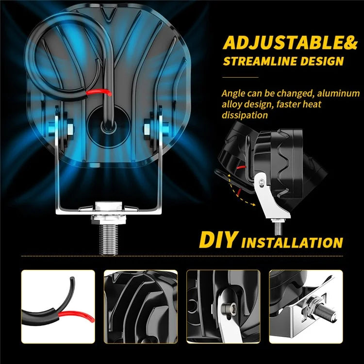 3-inch 48W 16-LED Car Truck Forklift Spotlight Square Waterproof Engineering Vehicle Headlight