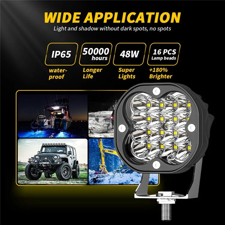 3-inch 48W 16-LED Car Truck Forklift Spotlight Square Waterproof Engineering Vehicle Headlight