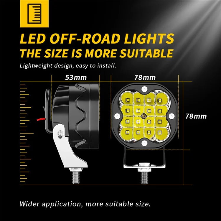 3-inch 48W 16-LED Car Truck Forklift Spotlight Square Waterproof Engineering Vehicle Headlight