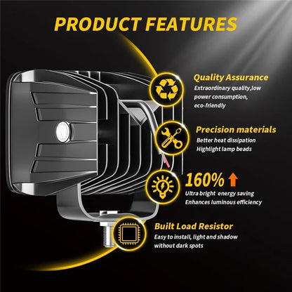 4-LED 12W Car SUV Off-Road Motorcycle Square Spotlight Waterproof Vehicle Headlight
