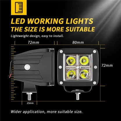 4-LED 12W Car SUV Off-Road Motorcycle Square Spotlight Waterproof Vehicle Headlight