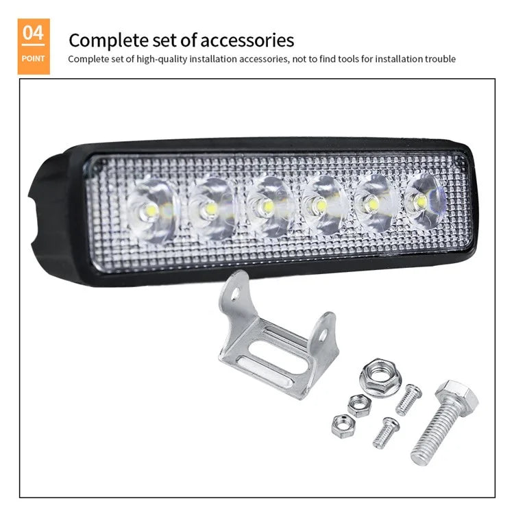 18W Car SUV Off-Road 6LED Spotlight Waterproof Vehicle Super Bright Bar Lamp Headlight