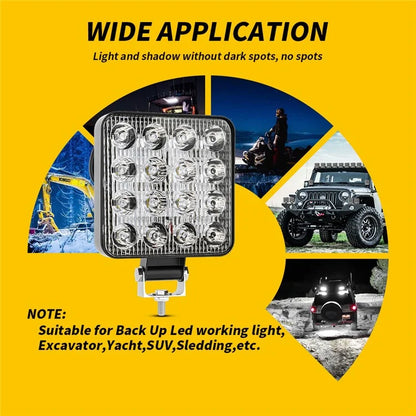 16LED 48W Car SUV Off-Road Square Spotlight Waterproof Vehicle Working Lamp Headlight
