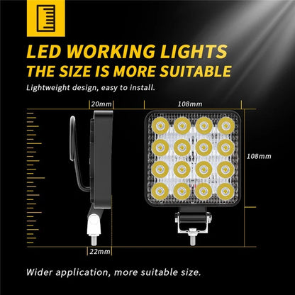 16LED 48W Car SUV Off-Road Square Spotlight Waterproof Vehicle Working Lamp Headlight