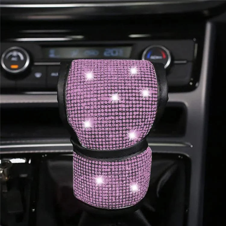 7Pcs / Set Shiny Rhinestones Car Steering Wheel Safety Belt Shifter Cover Cup Mat Start Button Ring Kit