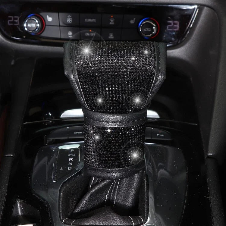 7Pcs / Set Shiny Rhinestones Car Steering Wheel Safety Belt Shifter Cover Cup Mat Start Button Ring Kit
