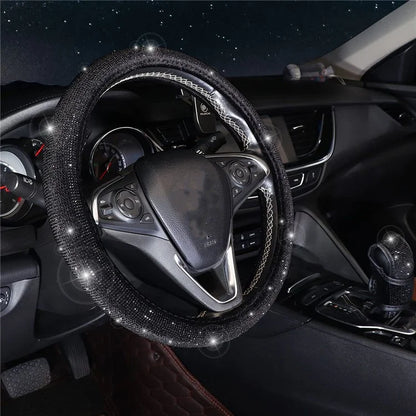 7Pcs / Set Shiny Rhinestones Car Steering Wheel Safety Belt Shifter Cover Cup Mat Start Button Ring Kit