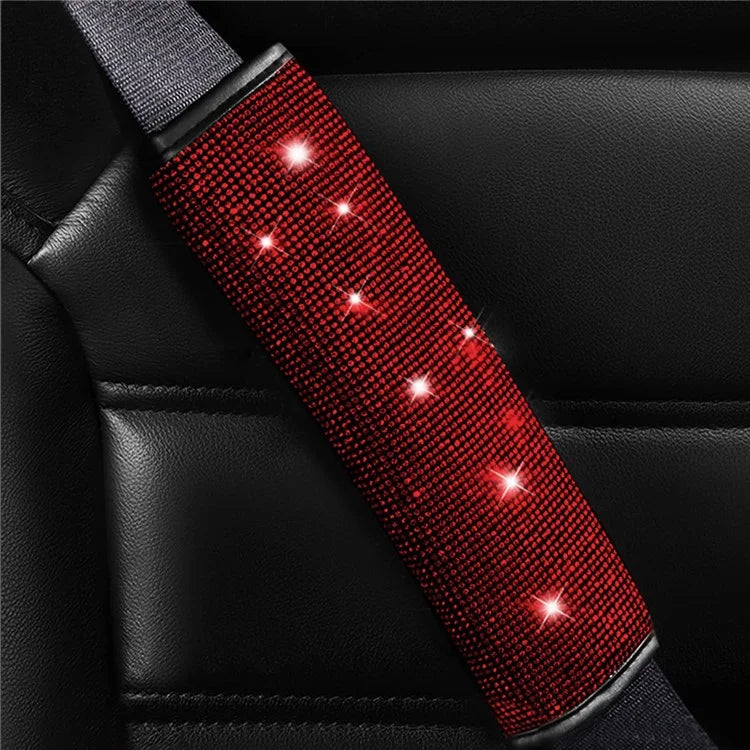 7Pcs / Set Shiny Rhinestones Car Steering Wheel Safety Belt Shifter Cover Cup Mat Start Button Ring Kit
