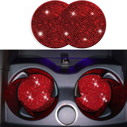 7Pcs / Set Shiny Rhinestones Car Steering Wheel Safety Belt Shifter Cover Cup Mat Start Button Ring Kit
