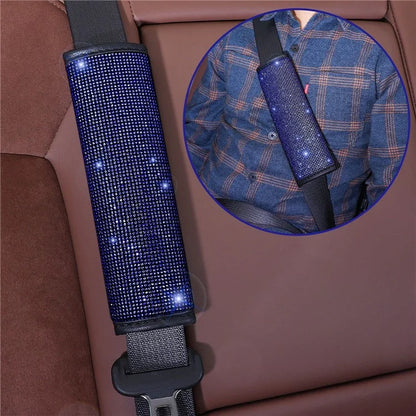 7Pcs / Set Shiny Rhinestones Car Steering Wheel Safety Belt Shifter Cover Cup Mat Start Button Ring Kit