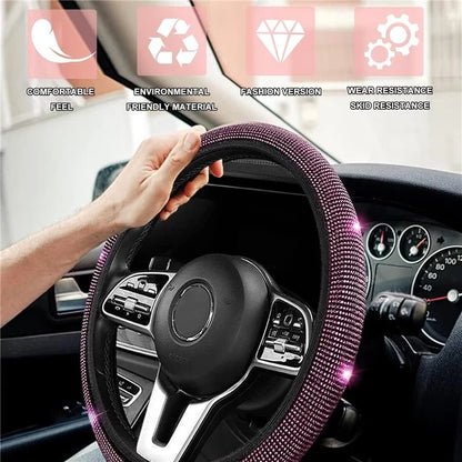 7Pcs / Set Shiny Rhinestones Car Steering Wheel Safety Belt Shifter Cover Cup Mat Start Button Ring Kit