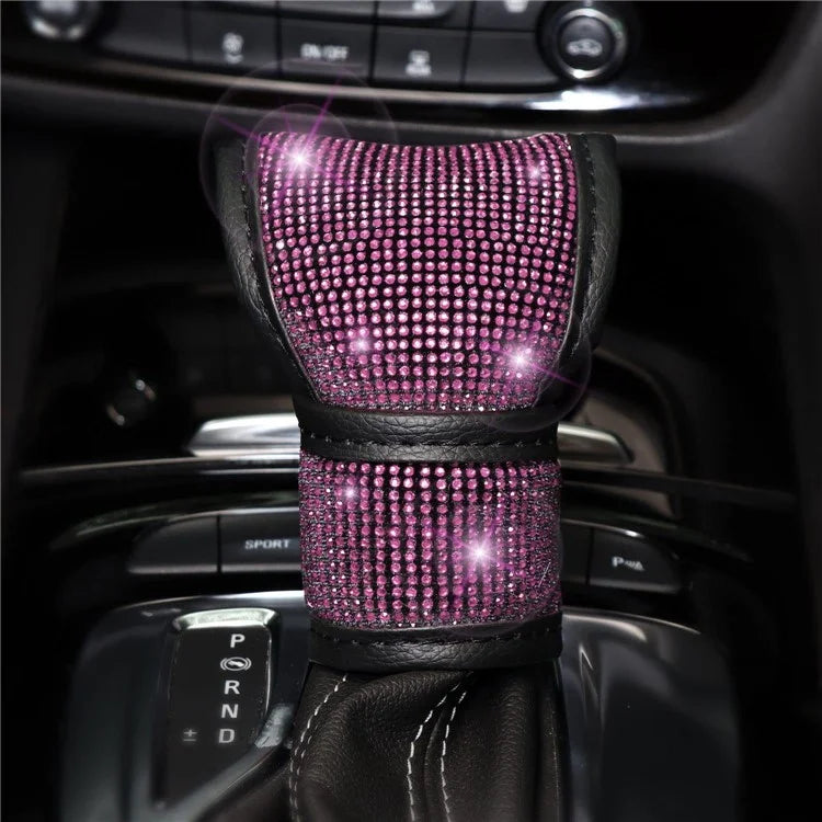 7Pcs / Set Shiny Rhinestones Car Steering Wheel Safety Belt Shifter Cover Cup Mat Start Button Ring Kit
