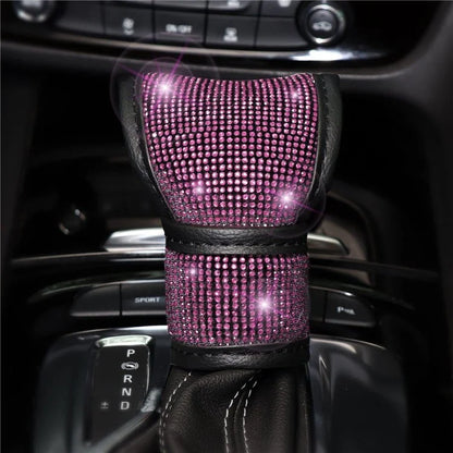 7Pcs / Set Shiny Rhinestones Car Steering Wheel Safety Belt Shifter Cover Cup Mat Start Button Ring Kit