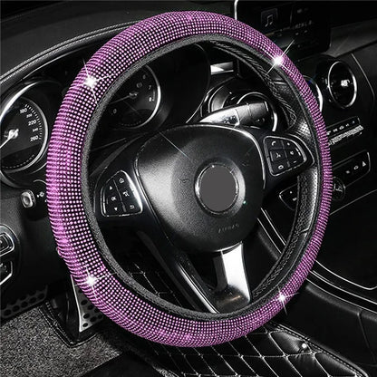 7Pcs / Set Shiny Rhinestones Car Steering Wheel Safety Belt Shifter Cover Cup Mat Start Button Ring Kit