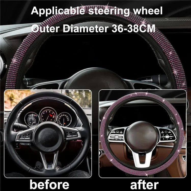 7Pcs / Set Shiny Rhinestones Car Steering Wheel Safety Belt Shifter Cover Cup Mat Start Button Ring Kit