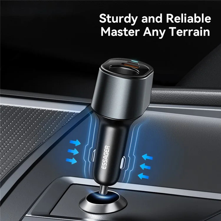 ESSAGER 120W USB+Type-C Car Charger Adapter with Cigarette Lighter Socket