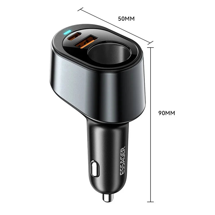 ESSAGER 120W USB+Type-C Car Charger Adapter with Cigarette Lighter Socket