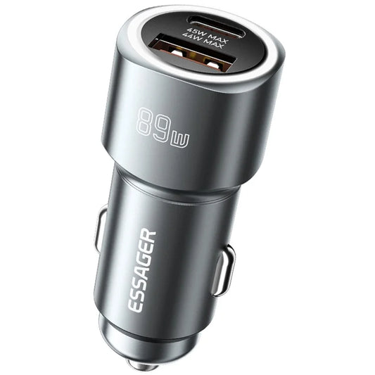 ESSAGER 89W Super Flash Charge USB+Type-C Car Charger Aluminum Alloy Adapter