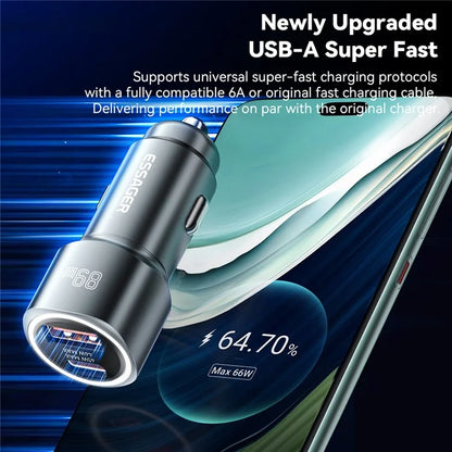 ESSAGER 89W Super Flash Charge USB+Type-C Car Charger Aluminum Alloy Adapter