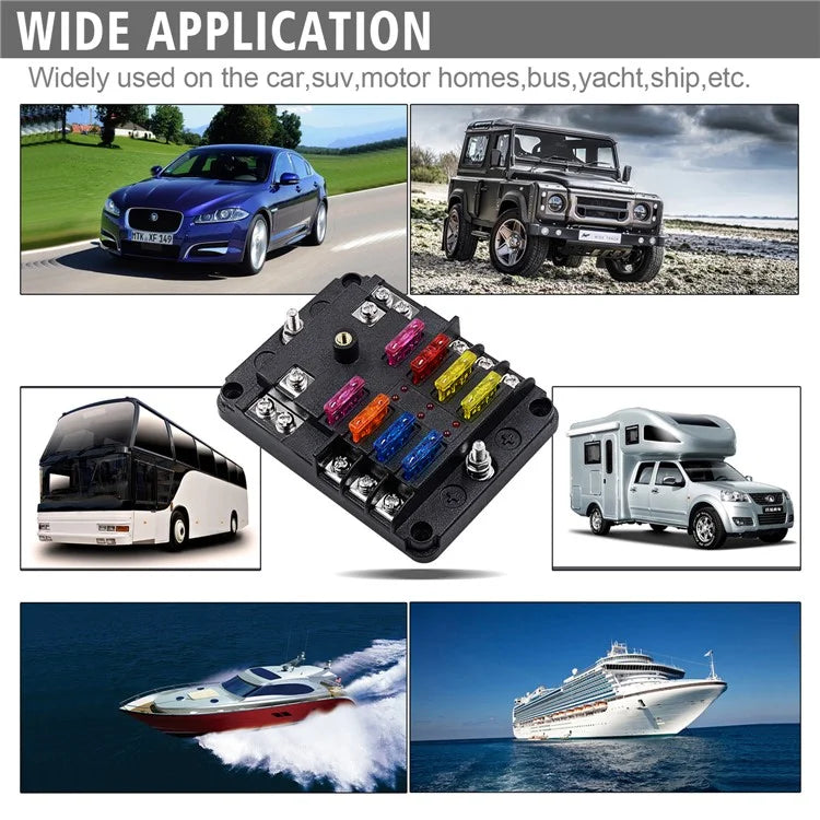 WUPP CS-3394A1 6 Way Blade Fuse Block with Negative Bus LED Indicator for Car Boat Van SUV