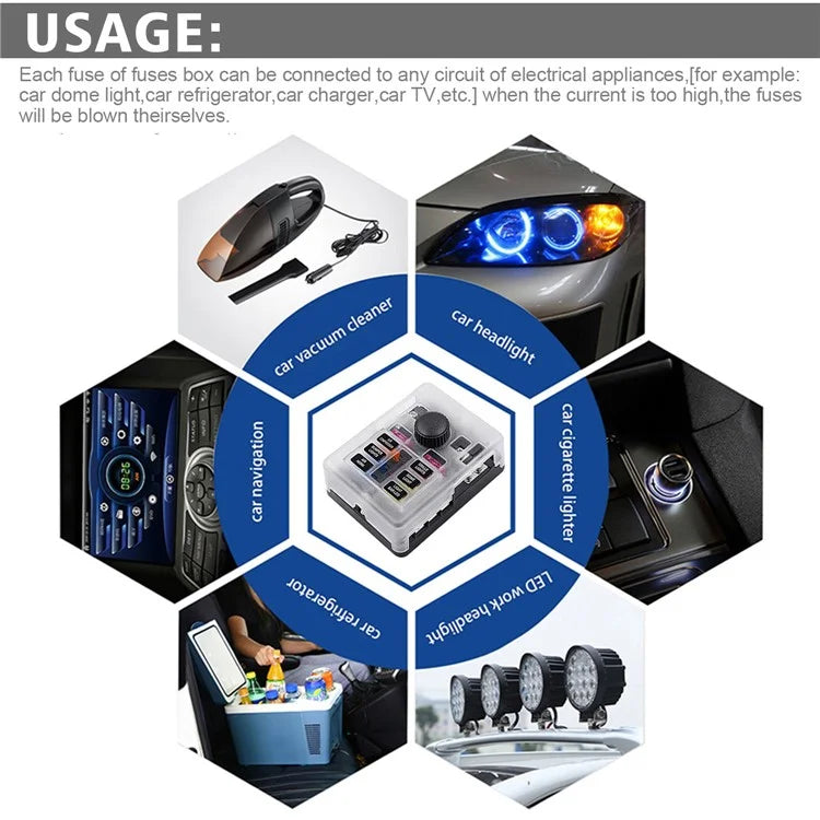 WUPP CS-3394A1 6 Way Blade Fuse Block with Negative Bus LED Indicator for Car Boat Van SUV