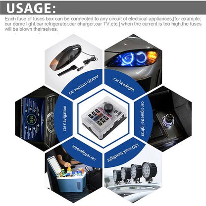 WUPP CS-3394A1 6 Way Blade Fuse Block with Negative Bus LED Indicator for Car Boat Van SUV